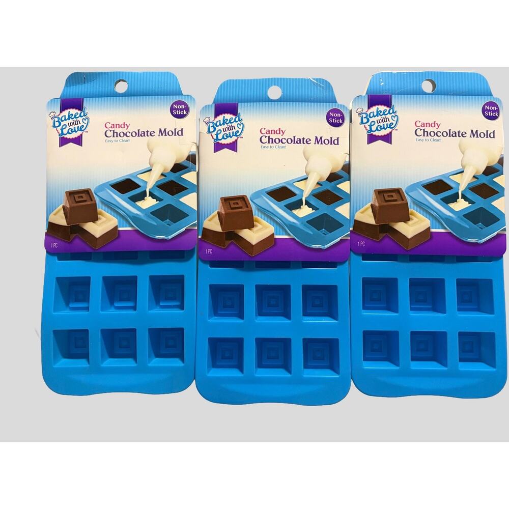 Baked With Love Silicone Candy Chocolate Mold 15 Cavity Square Non-Stick 3 Packs